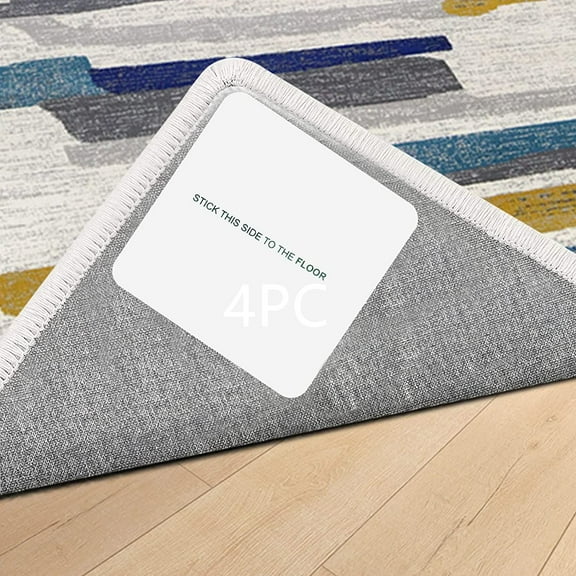 4 Pcs Rug Pad Gripper, Non Slip Rug Grippers for Area Rugs, Reusable Washable Carpet Tape, Dual Sided Adhesive Rug Gripper for Carpet to Keep Your Rug Flat, in Place and Easily Peel Off,3.8 IN