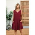 thumbnail image 6 of Women'S Summer Solid Color Round Neck Hollow Pleated Sleeveless Dress with Pockets Wine Red M, 6 of 9