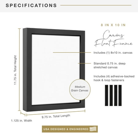 MCS Canvas Float Frames 16x20 Frame, Black Frame for Finished Canvases, Vertical & Horizontal Wall Hanging Large Frame with Adhesive for Canvas Paintings (1-Pack)