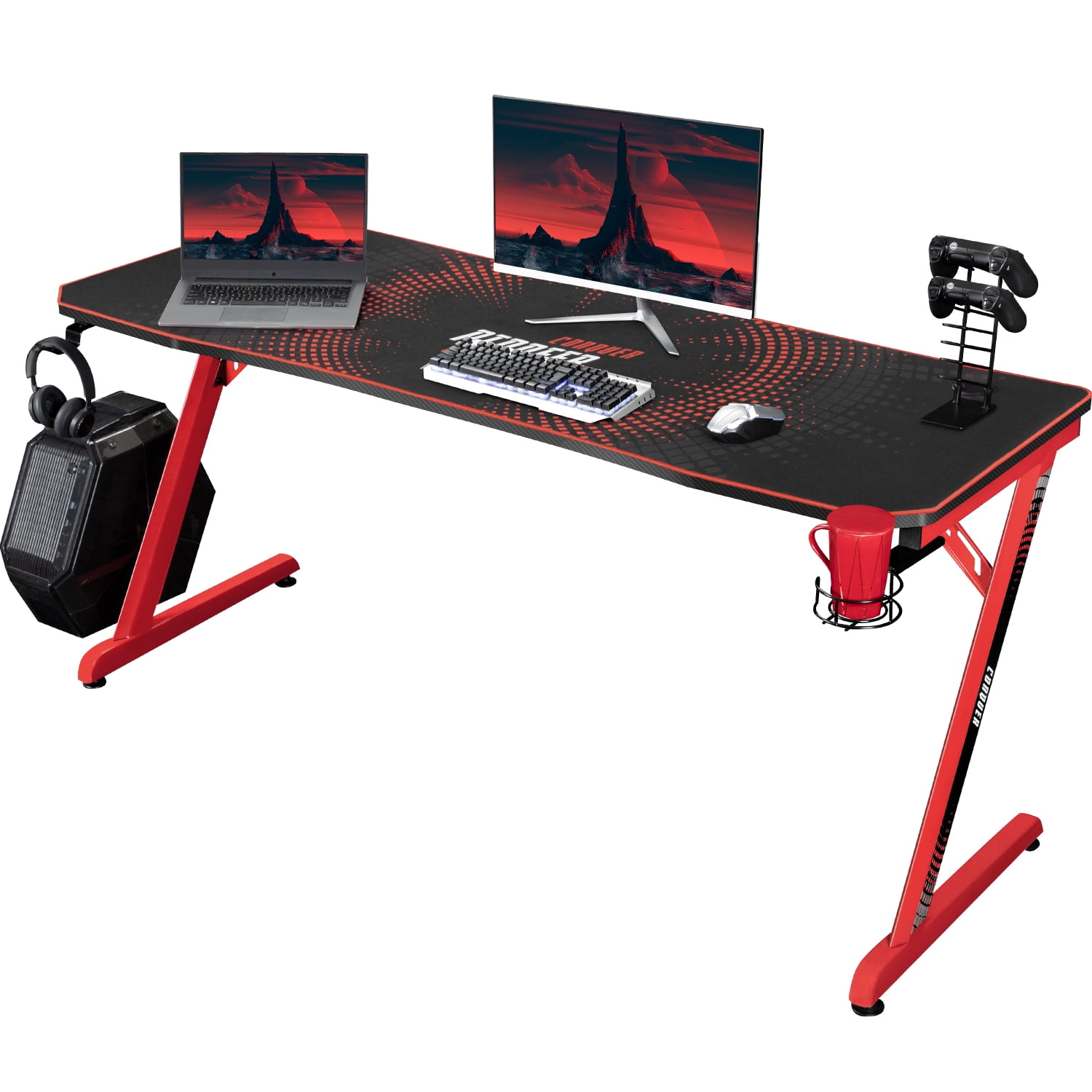Lacoo Z Shape 63 inches Spacious Carbon Fiber Desktop Gaming Desk PC