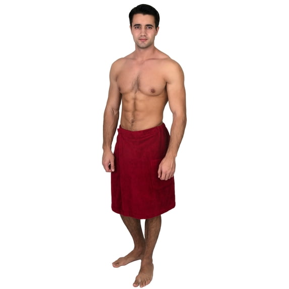 TowelSelections Men's Wrap Adjustable Cotton Terry Shower Bath Gym Cover Up with Snaps Small/Large Rio Red