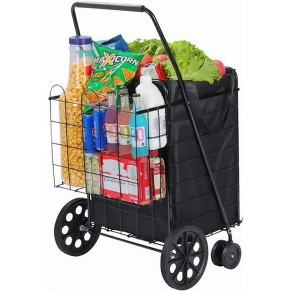 IUKRYU 5 Folding Utility Shopping Cart with Double Basket & Swivel Wheels Easy Transport –  Folding multifunctional shopping cart with double basket universal wheels, portable and