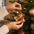 thumbnail image 5 of Christmas Bell Hanging Ornament Set Of 2 Golden Bell Decor with Angel and Bow for Christmas Tree Decor Wreath Indoor Holiday Home Decoration, 5 of 7