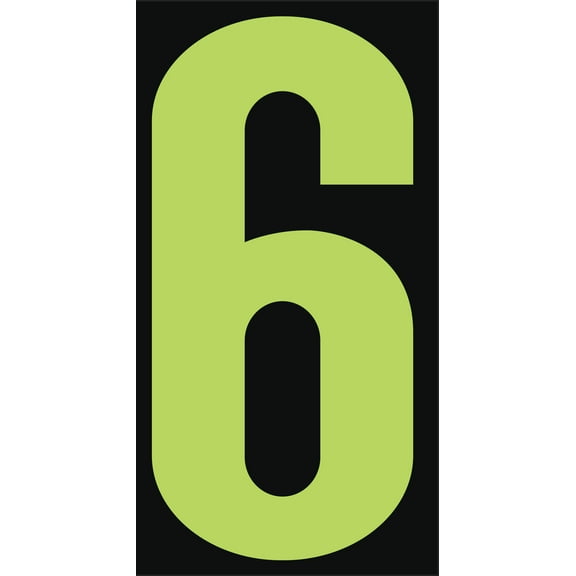 5 1/2" Windshield Numbers And Symbols - Neon Green/Black - "6" - 3ʺW x 5 1/2ʺH - Pack of 12
