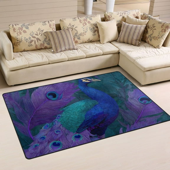 Non-Slip Area Rug 31"x20" Indoor Washable Floor Mats Carpet Printed for Living Room, Bedroom, Home Decor Peacock Pattern