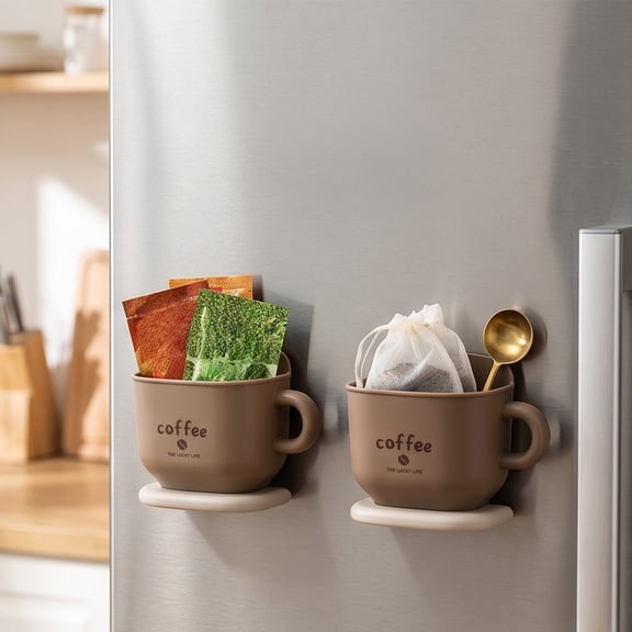 Coffee Cup Refrigerator Magnetic Storage Box 13.2x9x5.5cm, Wall Mounted Seamless Storage Rack for Fridge, Multipurpose Magnetic Storage Box for Kitchen and Home