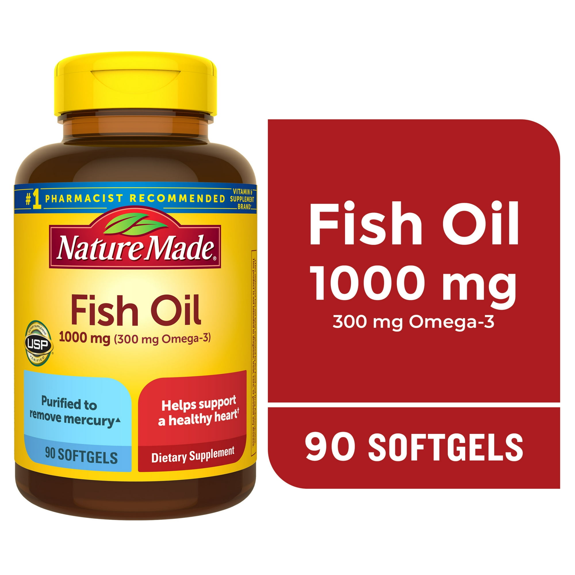 Nature Made Fish Oil 1000 mg Softgels, Fish Oil Supplements, 90 Count