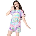 thumbnail image 2 of Beezizac Trendy Tie Dye Spiral Pajamas for Girls 2-Piece Soft Short Sleeve & Pants PJ Set Jammies Size 10, 2 of 8