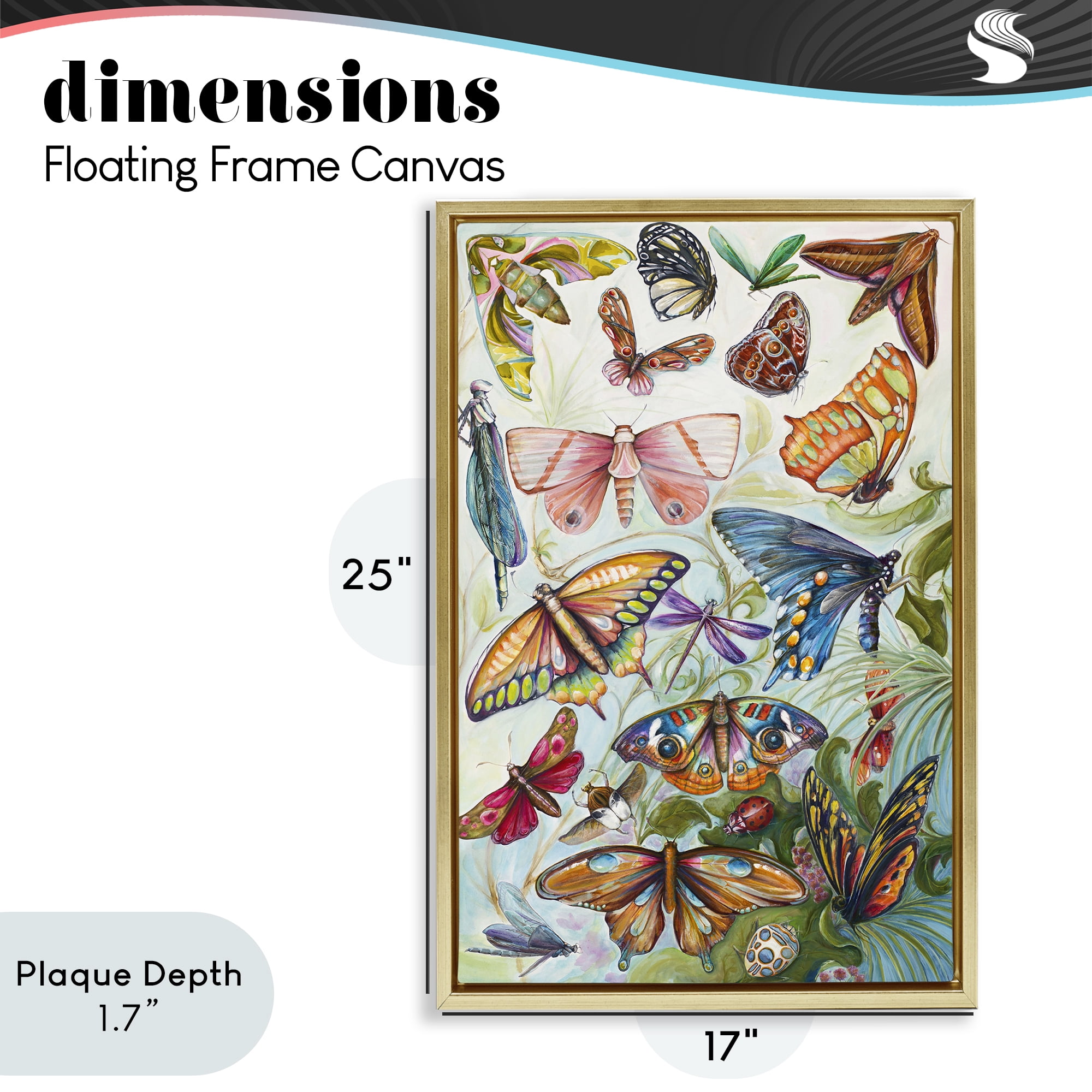 Stupell Industries Colorful Butterfly Conservatory Gold Framed Floater Canvas Wall Art, design by Diannart