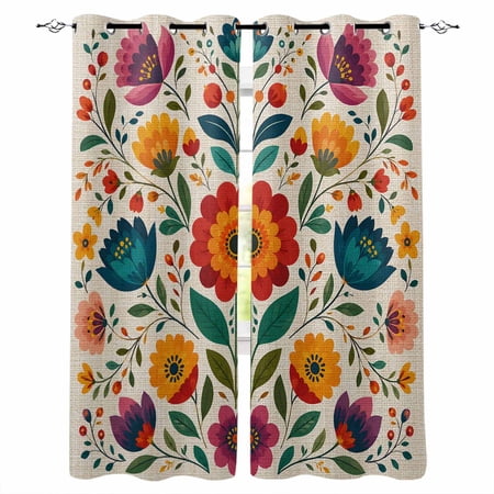 Red Teal Floral Boho Blackout Curtains for Bedroom Living Room Darkening Curtains 63 Inches Long Summer Spring Flowers Botanical Window Curtain 2 Panels Set Insulated Grommet Drapes 52 x63