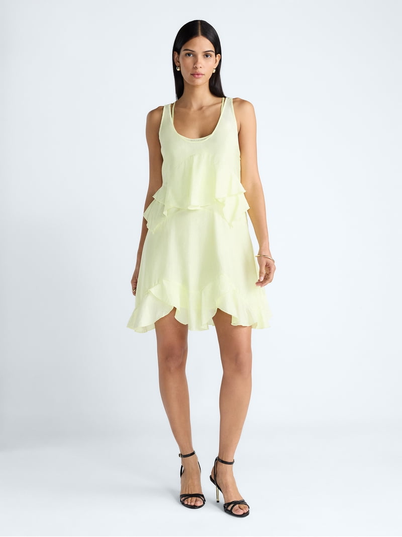 green dress devil wears prada Lime Green Embroidered Tiered Dress for Women – Elegant Casual Wear Light Green / Cotton / XL