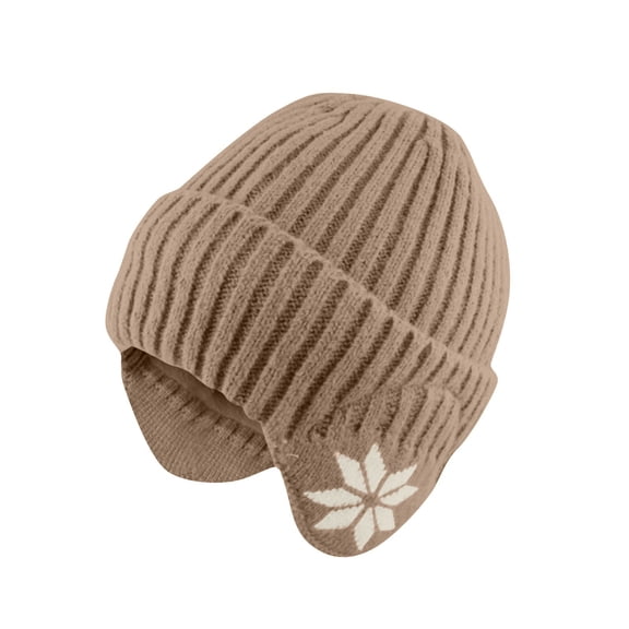 Nestiefly Men Women Winter Fleece Line Beanie Hats with Earflap Outdoor Cycling Warm Cap Khaki