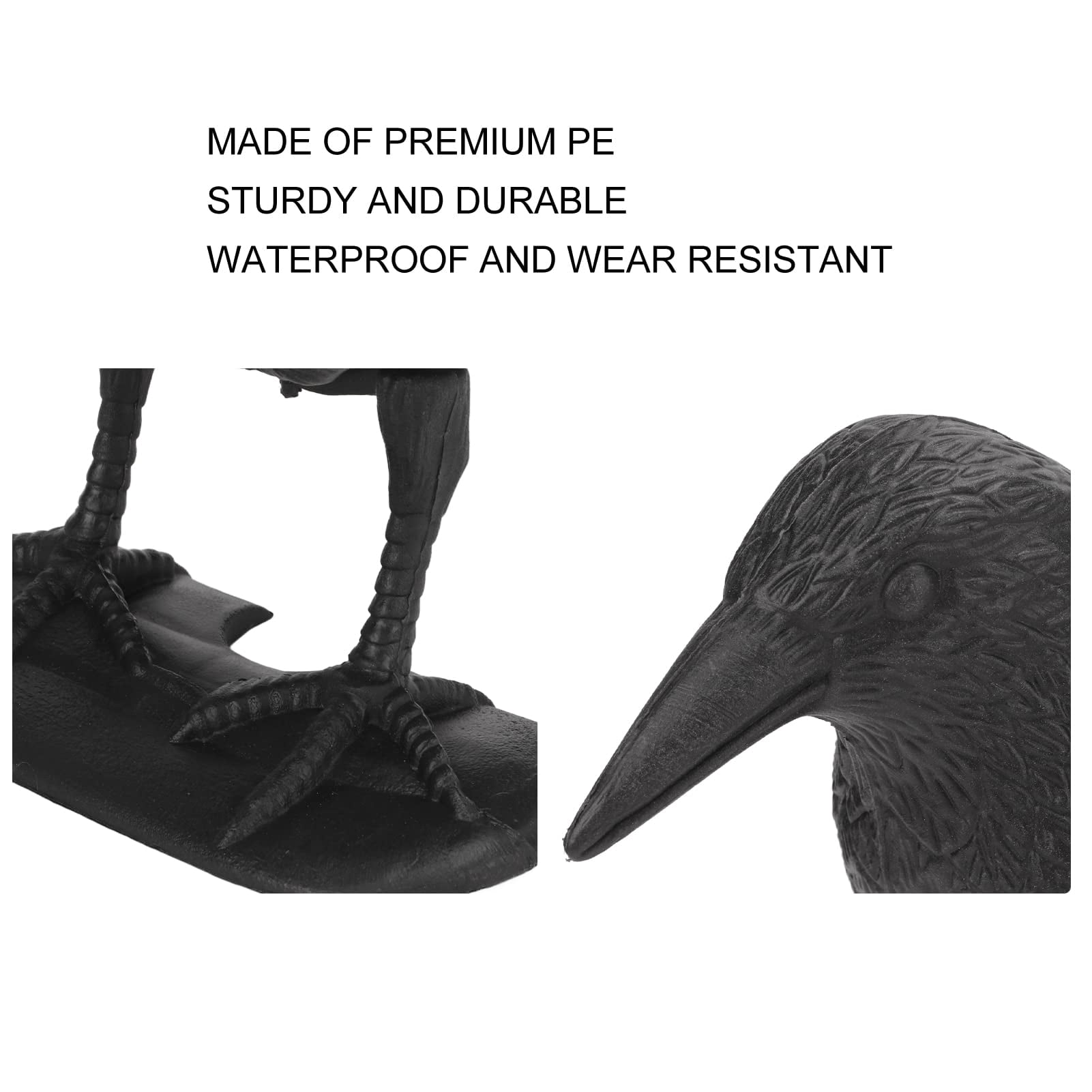 3Pcs Crow Decoys Full Body Plastic Crow Decoy for Hunting, Black Flocked Crow Decoy with Feet Holder for Decor Yard Garden Decoration