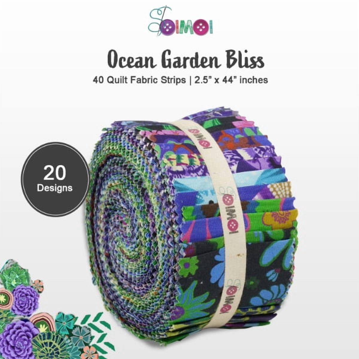Soimoi Jelly Roll Fabric Strips for Quilting, Precut Fabric for DIY, 40 Strip Assorted Bundle, Jelly Roll For Scrapbooking, Perfect Quilting Fabric for Sewing, Craft, Home Decor- Ocean Garden Bliss