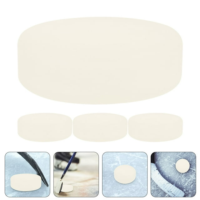 OULII 4Pcs Ice Hockey Training Pucks Beige PVC Material High Hardness Smooth Sliding