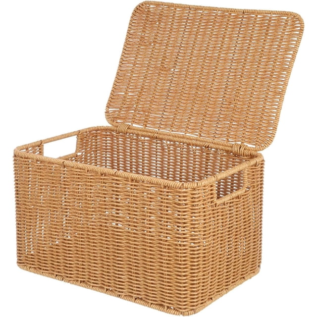Cesta De Almacenamiento Tejida Con Tapa Y Marco Caja Organizadora Multifunción Para Ropa Y Artículos Diversos Ideal Para Hogar Y Oficina