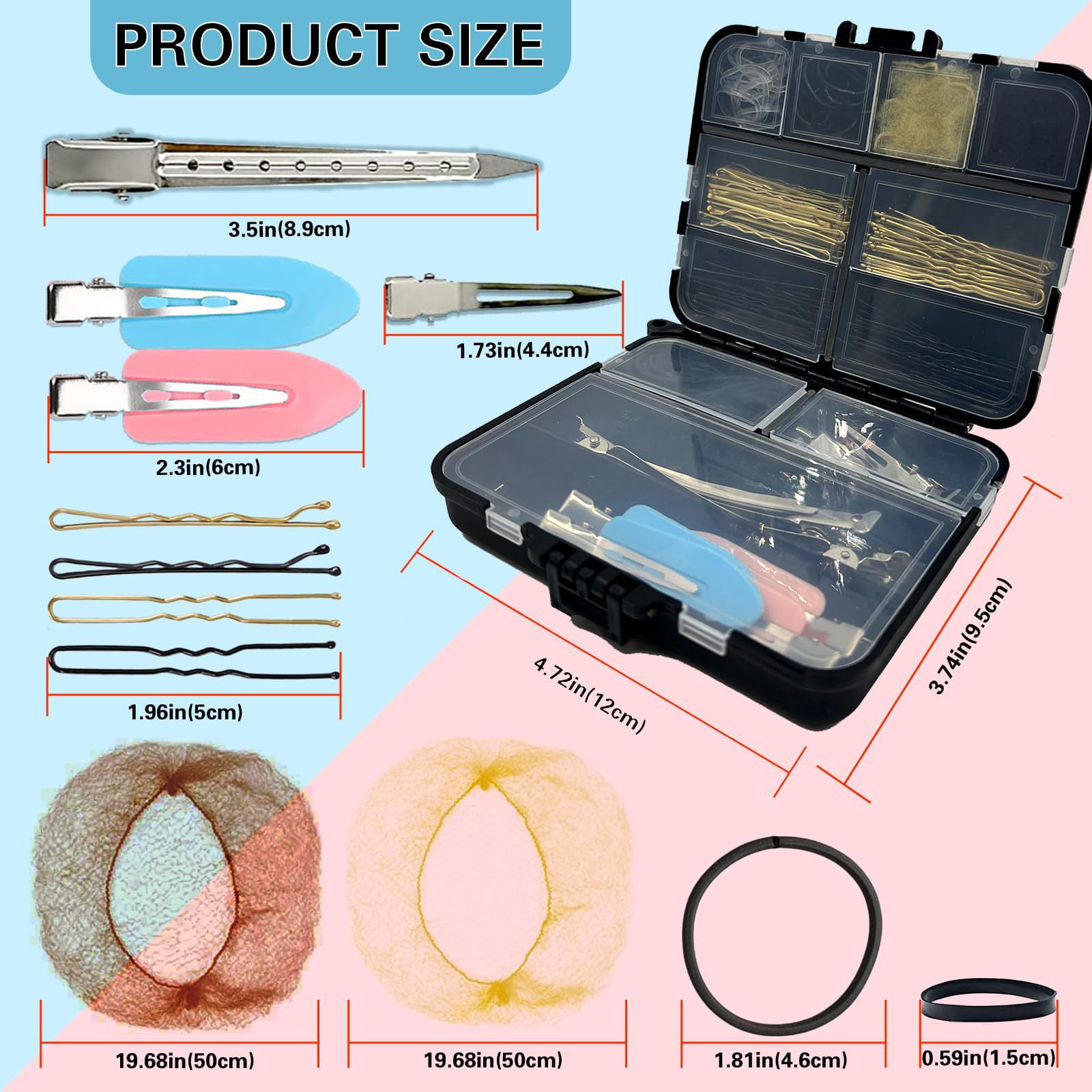 160-Piece Basic Hair Clip Set - with Mesh Elastic Bands & Storage Box, Non-Slip Hair Styling Accessories