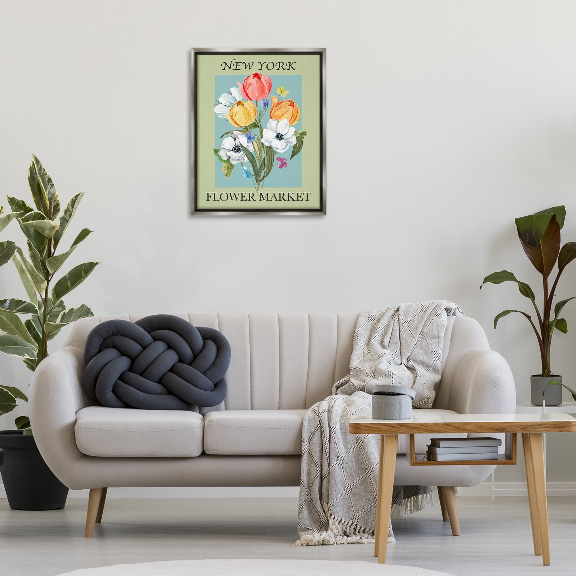 Stupell Industries New York Flower Market Botanical & Floral Painting Gray Floater Framed Art Print Wall Art, 25 x 31