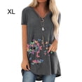 thumbnail image 2 of Sonducket Camiseta con cuello en V Blusa suelta de manga corta Mujer Estampado Top de verano Prendas para la parte del cuerpo Gris SG, 2 of 3