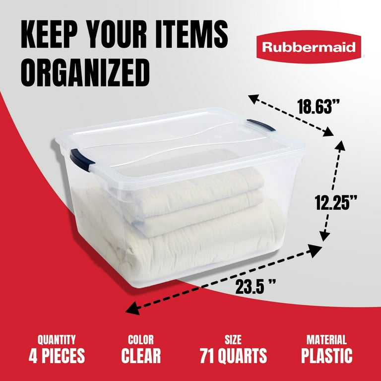 Rubbermaid Cleverstore 71 Qt Clear Plastic Storage Tubs with Lid