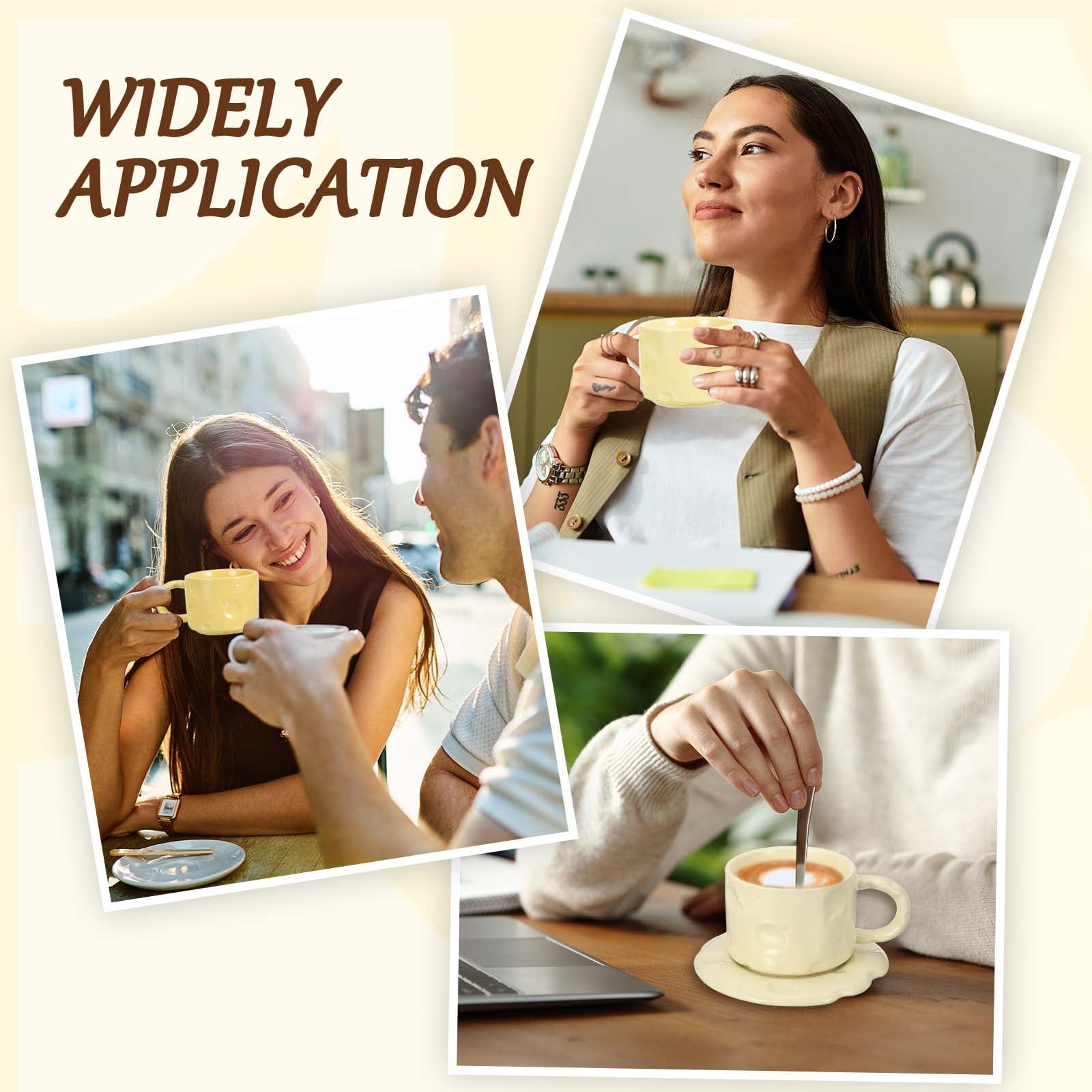 Uxcell 10oz Ceramic Coffee Mugs with Saucer Set, Creative Cute Cup with Handle Unique Irregular Design for Lovers Gift Tea Espresso Latte Kitchen Cafe, Dishwasher White