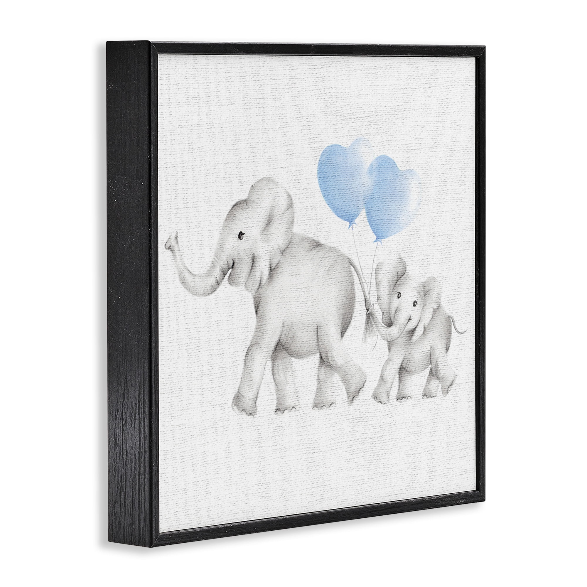 Stupell Industries Elephant Family with Blue Balloons Art for Kids Painting Black Framed Art Print Wall Art, 17 x 17