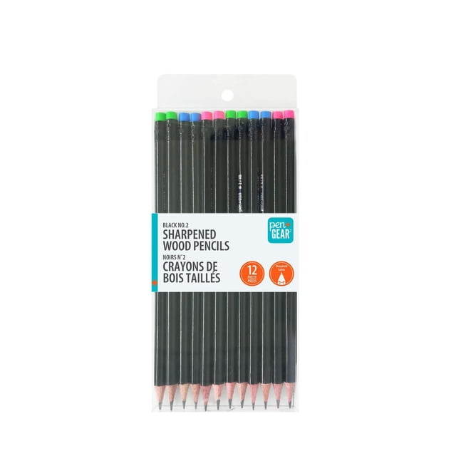 Pen+Gear # 2 HB Woodcase Pencils, Sharpened, Black, 12 Count
