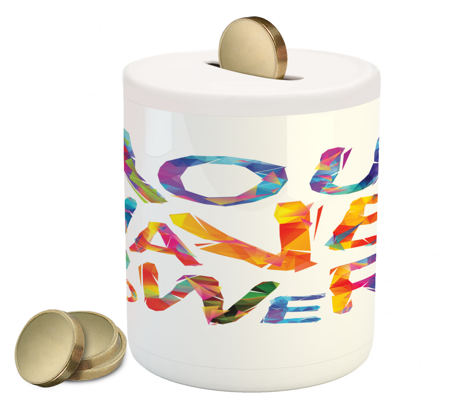 Coin Bank Lettering Saying Piggy Bank, You Have Power Inscription Triangular Letters ...