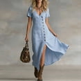 thumbnail image 4 of Odbmxy Short Sleeve Women Maxi Dresses Summer Sheath Shirt Dress Holiday Ruffle Tunic Slim Dresses for Women V-Neck, 4 of 5