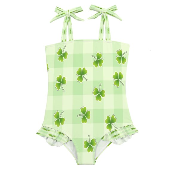 DIXRUYEE Swimsuit One Piece swimwear Green Plaid Clover of Pattern