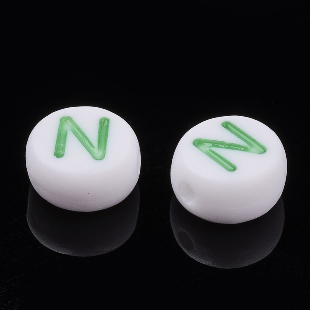 Craft Acrylic Beads Horizontal Hole Flat Round with Letter White 7x3.5mm Hole: 1.2mm 3700pcs/500g