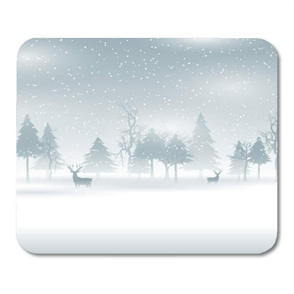 POGLIP Blue Christmas Winter Snowy Landscape Trees and Deers Silver Mousepad Mouse Pad Mouse Mat 9x10 inch