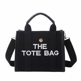 VIA FIORE Black Canvas Tote Bag with Black Trim