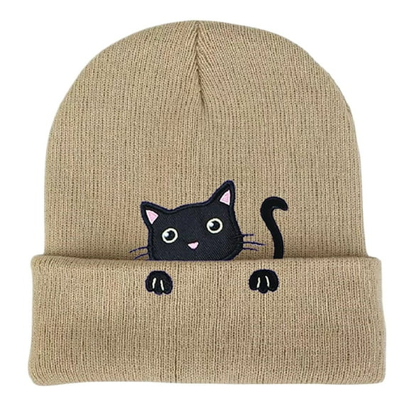 HOWPAY Slouchy Beanie for Women Windproof Embroidered Cat Stretchy Baggy Winter Knitted Thick Pullover Hats for Cold Weather Soft Warm Skull Caps