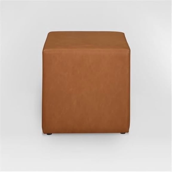 Lifestyle 18” Warren Ottoman Square Faux Leather Bench, Stationary Ottomans, Backless Chair, Footrest for Living Room, Footstool Office, Bedroom, Padded Seat, Caramel Brown