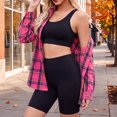 thumbnail image 5 of Hsovts Women Multi‑Color Buffalo Tartan Plaid Flannel Shirt, Button Up Long Sleeve Chest Pocket Loose Fit Fall Winter Casual Outerwear Perfect as Open‑Front Shacket Coat Hot Pink XL, 5 of 6