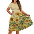thumbnail image 3 of SCRAWLGOD Sunflower Print Dresses for Women Plus Size 4XL Short Sleeves Midi Dresses Casual Summer Dresses with Sleeves Soft Ladies Summer Dresses Knee Length Short Sleeves for Shopping, 3 of 7