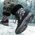thumbnail image 4 of Camo Winter Hiking Boots for Women Fashion Lace up Mid Calf Plush Warm Snow Booties Cold Weather Outdoor Waterproof Athletic Shoes Black Size 8, 4 of 7