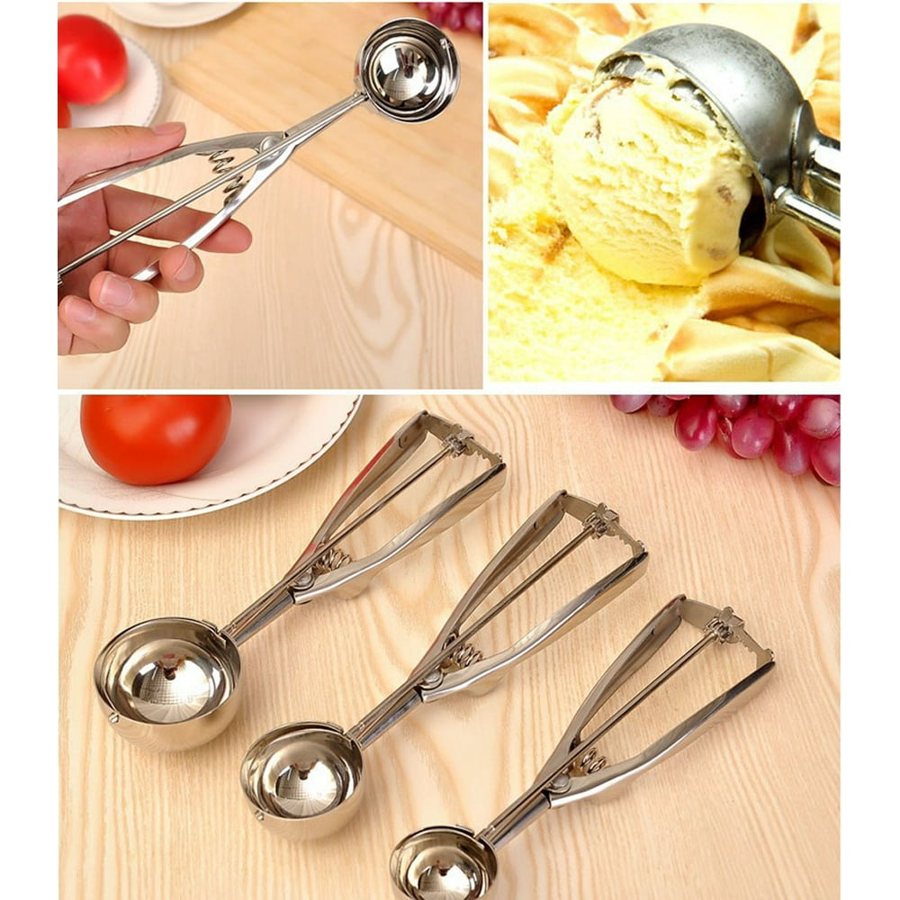 INTBUYING 3 Size Stainless Steel Ice Cream Scoop Spoon Spring Handle