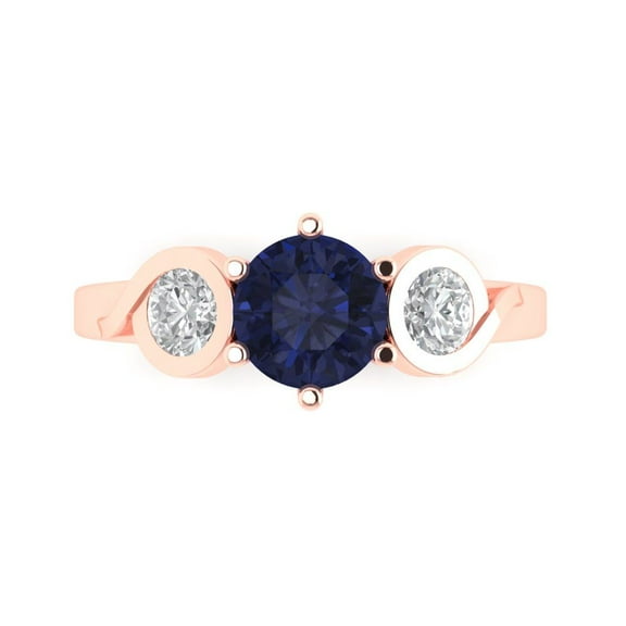 Three-Stone Engagement Ring for Women - 1.72ct Simulated Blue Sapphire in 18K Rose Gold Promise Ring