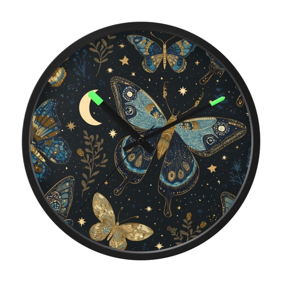 Indoor 12' Voice-Activated Luminous Decoration Wall Clock With LED Night Light Butterflies Moon and Stars