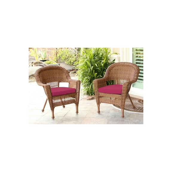 Jeco Honey Wicker Chair With Red Cushion - Set of  2