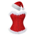 thumbnail image 2 of Zaldita Women's Christmas Costume Overbust Corset Tops Corselet Feather Trimming Lace-up Bustier with Red C S, 2 of 4