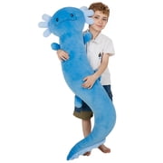 48 inch Giant Axolotl Plush Huge Stuffed Animal, Big Blue Axolotl Glow in The Dark Fluorescent Plushies, Jumbo Salamander Body Pillow Gifts for Kids Adults, Birthday