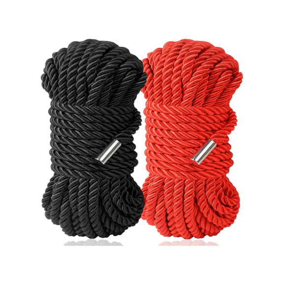 Silk Rope Long Rope, Skin Friendly Soft Rope Durable, 16 Feet 8 mm Multipurpose Long Satin Braided Twisted Rope (Black, Red)