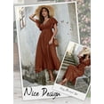 thumbnail image 6 of Xuanfei Women V Neck High Waist Ruffle Sleeve Open Back Lace Up Maxi Dress, 6 of 7