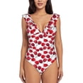 thumbnail image 2 of Yiaed Tulips Flowers Print Women's Ruffled One Piece Swimsuit V Neck Swimwear Slimming Monokini for Woman-X-Large, 2 of 8