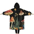 thumbnail image 2 of Oversized Wearable Blanket Hoodie,Red Mushroom Frog Black Pattern Sherpa Blanket Hoodie with Super Pockets,Super Warm Fuzzy Pullover for Women & Men, 2 of 6