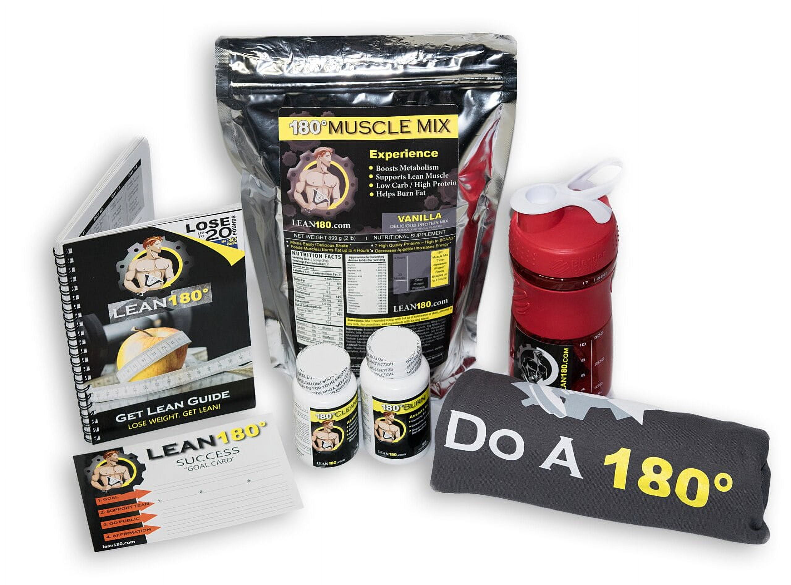 Lean 180 - 30 Day Weight Loss Challenge - Diet Plan to Lose Weight and Get Lean - Everything You Need - 180 Muscle Mix Shakes, Burn and Cleanse Supplements