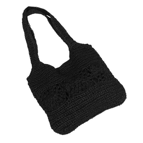 OULII Picnic Straw Bag Large Capacity Black Woven Tote 1Pcs Casual Storage for Women Outdoors